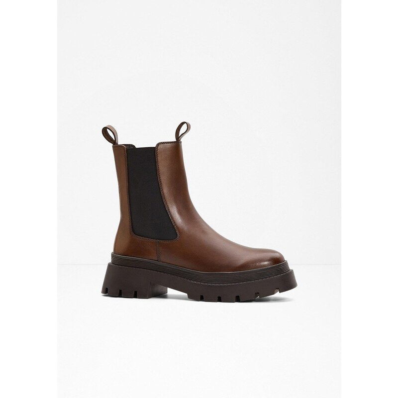 bonprix Čižmy, kožené Chelsea, farba hnedá 57302146