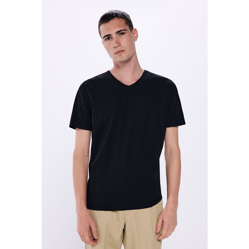 SPRINGFIELD Pánske lycrové tričko s V výstrihom 57319991