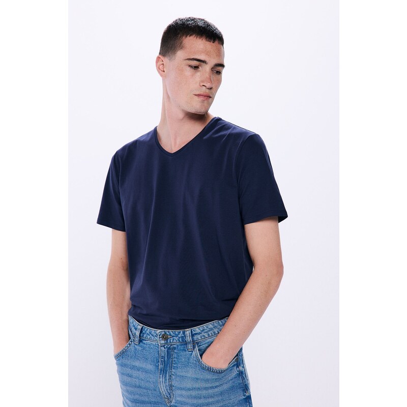 SPRINGFIELD Pánske lycrové tričko s V výstrihom 57319992