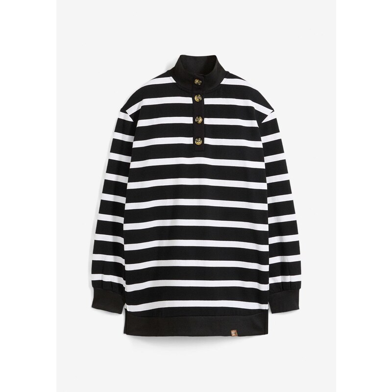 bonprix Dlhá mikina s golierom, farba čierna 57336442