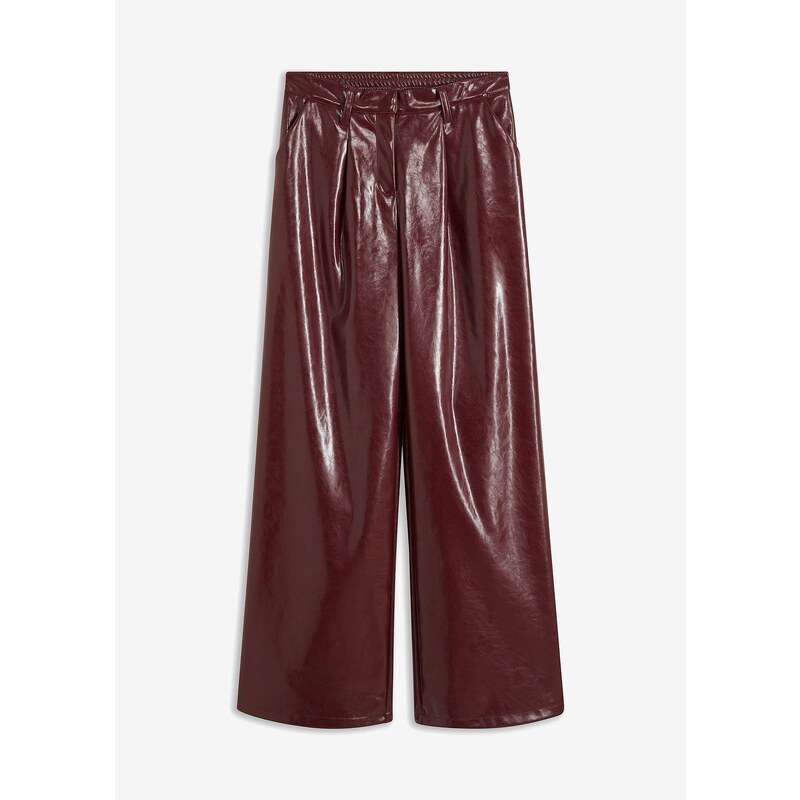 bonprix Koženkové nohavice, vysoký pás, farba červená 57336235