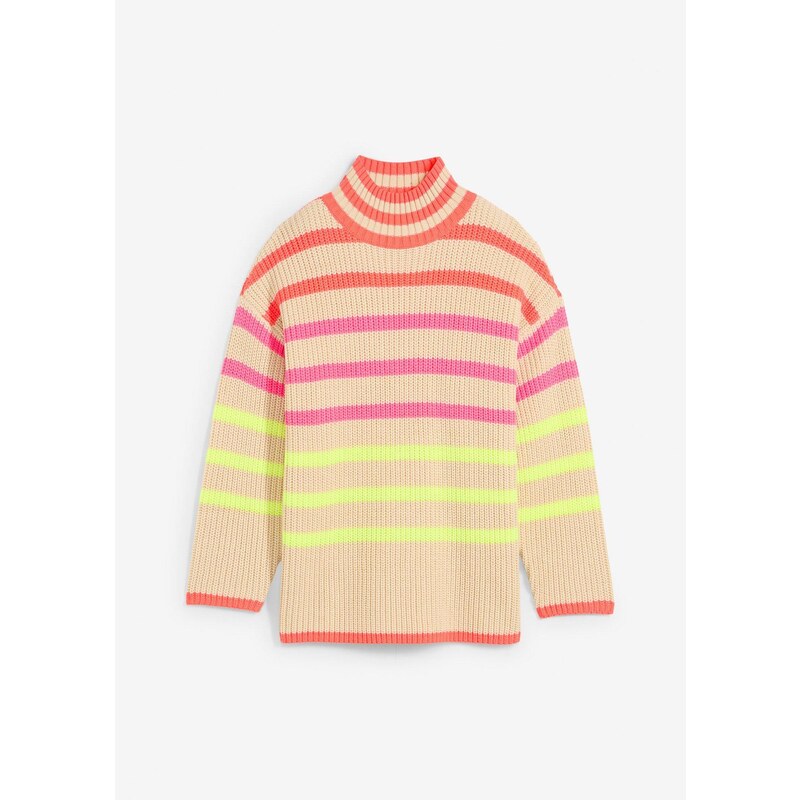 bonprix Oversize-pulóver s neónovými pásmi, farba béžová 57402447