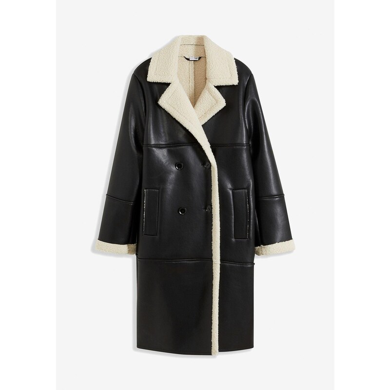 bonprix Koženkový kabát, farba čierna 57336382