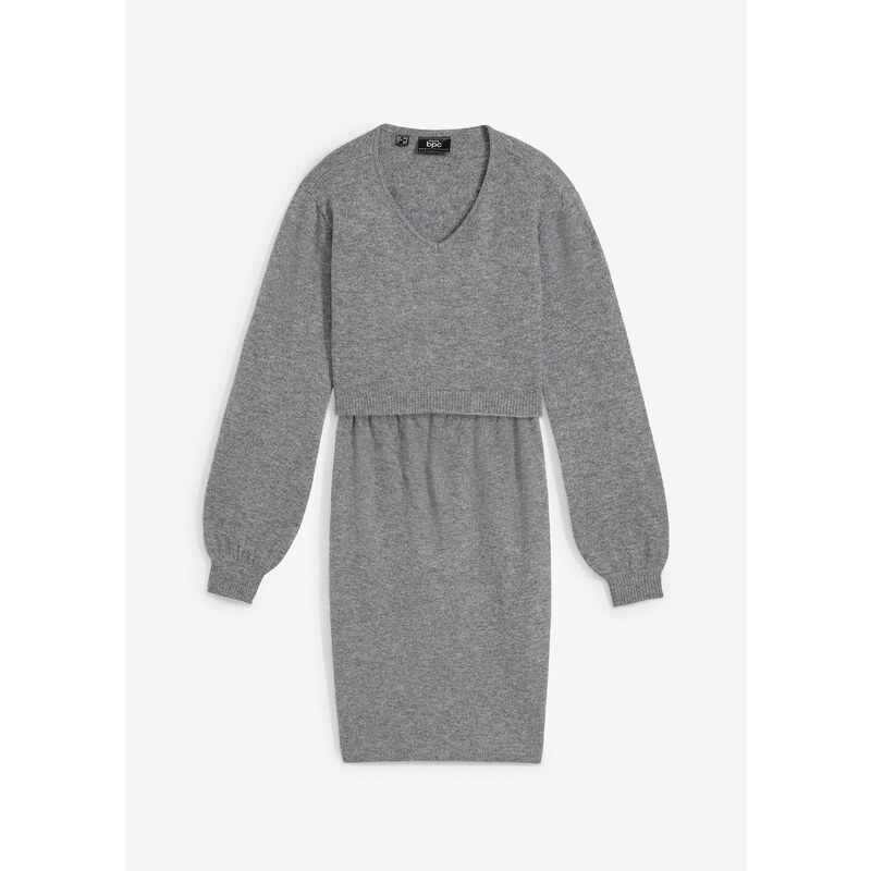 bonprix 2-dielna materská pletená súprava, pulóver a sukňa, farba šedá 57402465