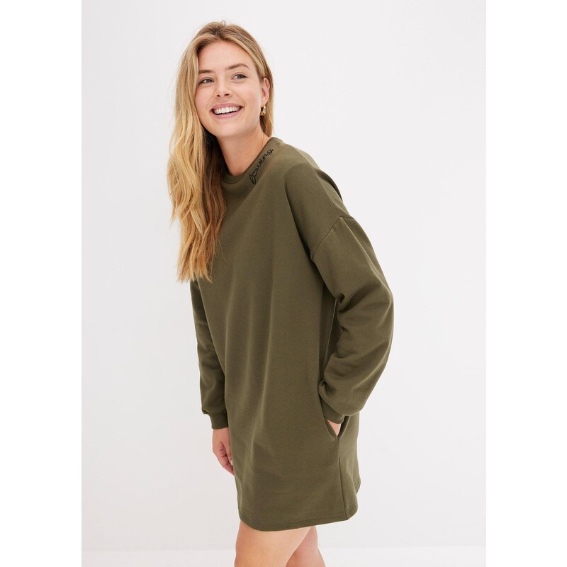 bonprix Mikinové šaty oversize, farba zelená 57336428