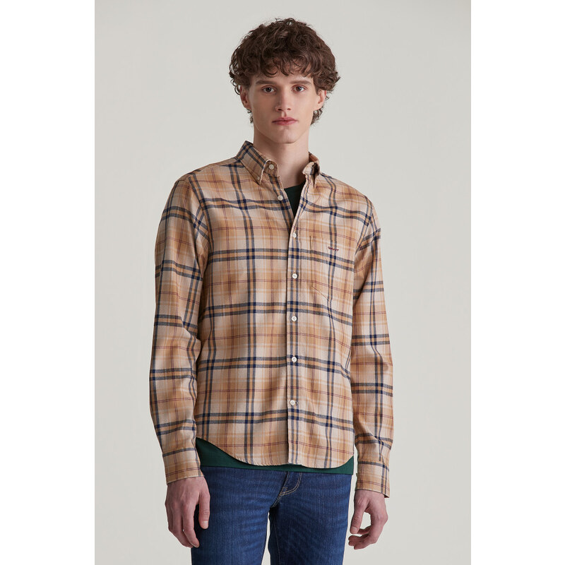 KOŠEĽA GANT REG JASPE FLANNEL PLAID SHIRT CARAMEL BEIGE 57412737
