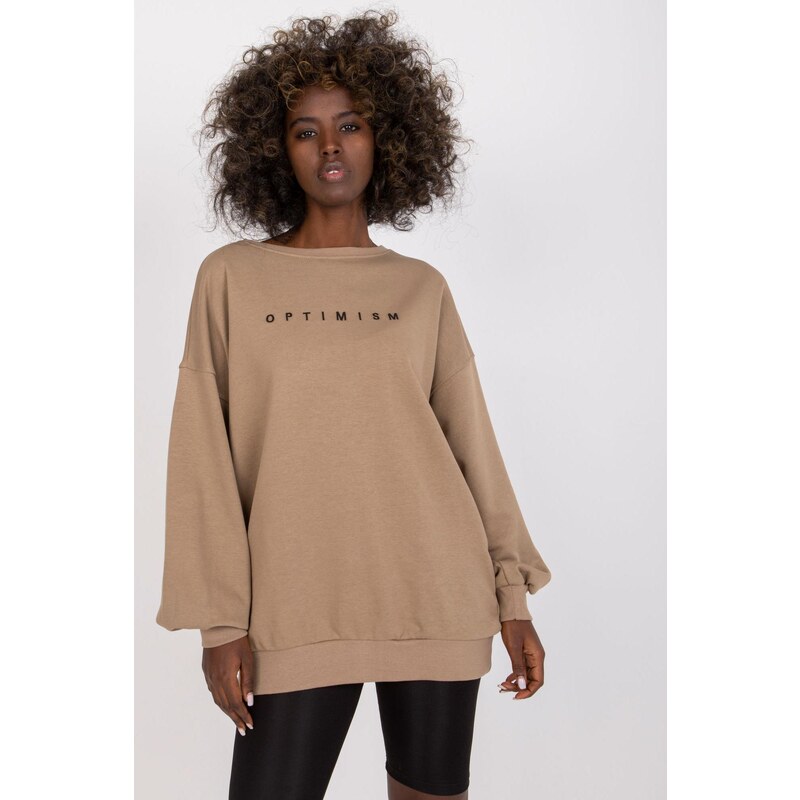 MladaModa Mikina s vyšívaným nápisom Optimism tmavá béžová 57436415