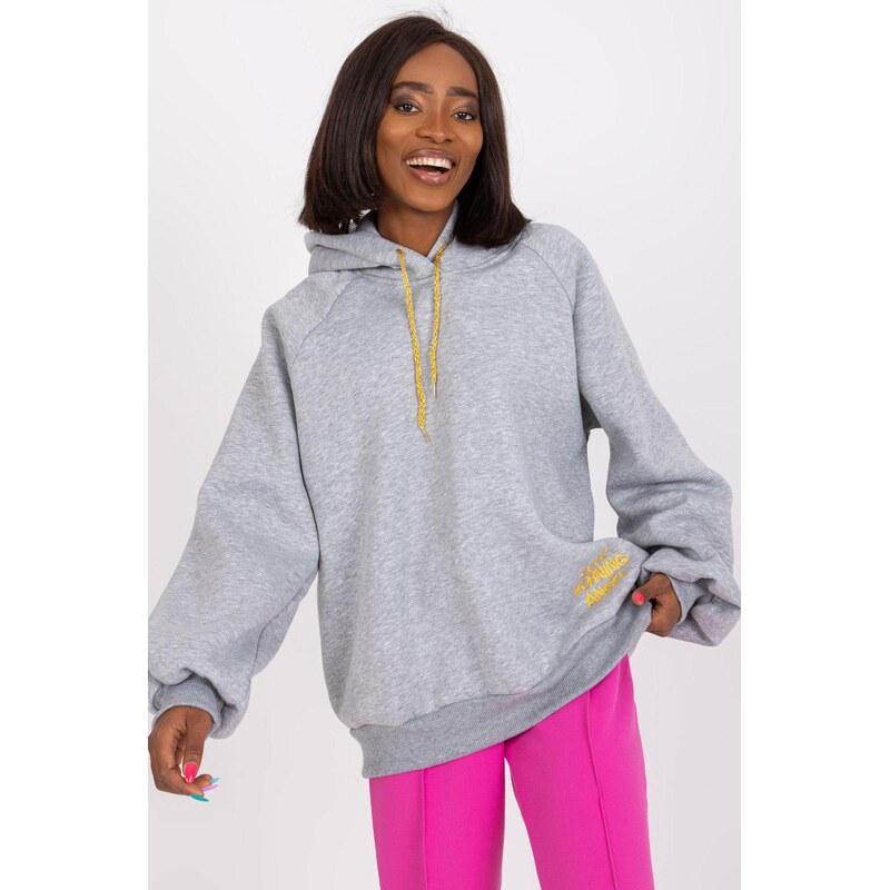 MladaModa Mikina Diego s kapucňou a vyšívaným nápisom šedá 57436418