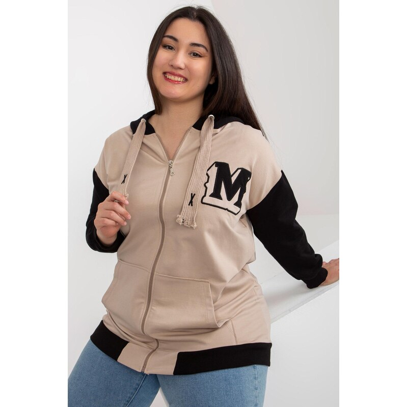 MladaModa Dvojfarebná mikina so zipsom a kapucňou model 27285 béžová 57436431