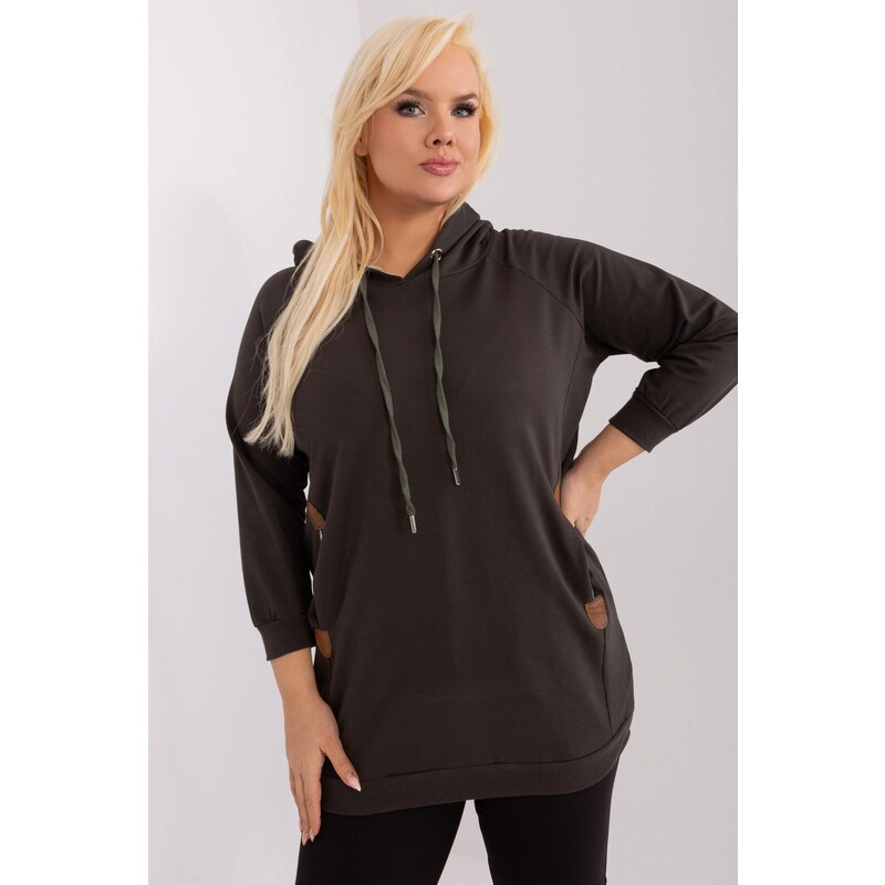 MladaModa Oversize mikina s kapucňou model 22196 farba tmavá khaki 57436442