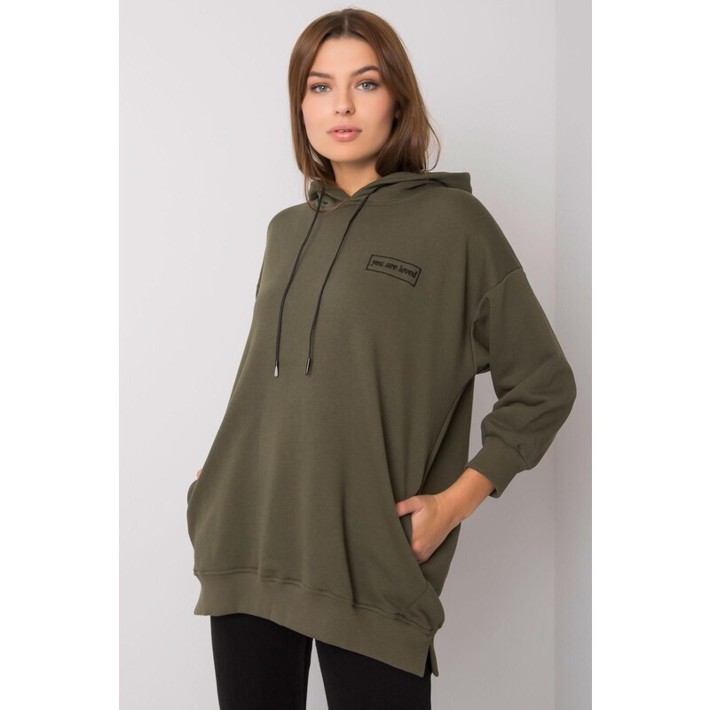 MladaModa Mikina Leora s kapucňou a vreckami farba khaki 57436454