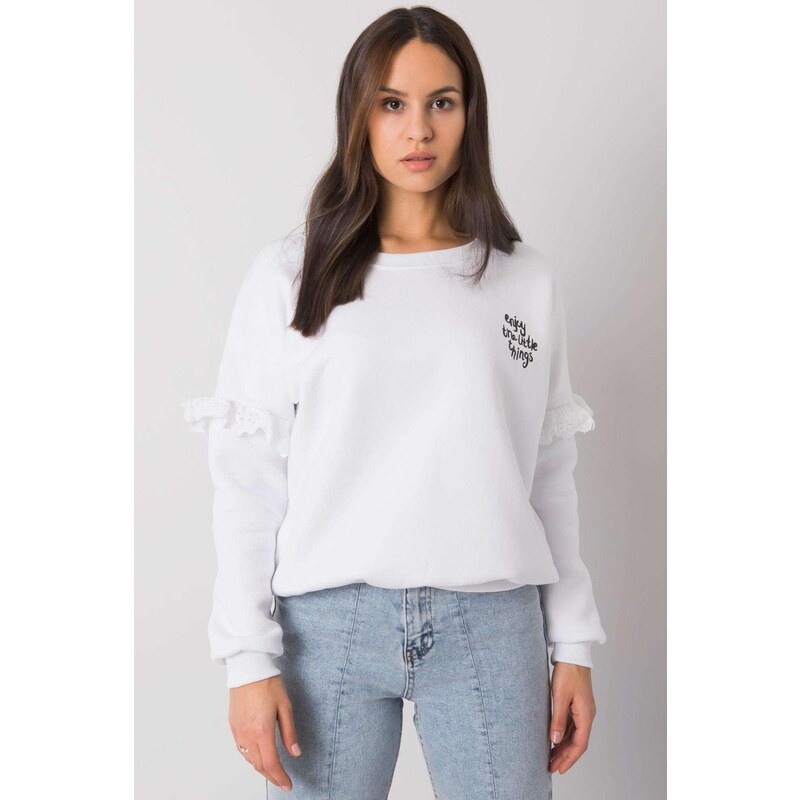 MladaModa Bavlnená mikina Alvah s volánikmi na rukávoch biela 57436507