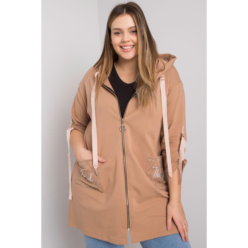 MladaModa Oversize mikina Zurich so zipsom a kapucňou farba camel 57436525
