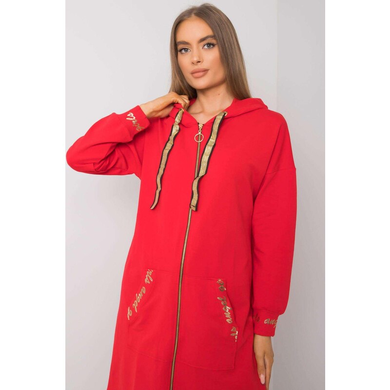 MladaModa Predlžená mikina Ermelinde so zipsom a kapucňou červená 57436535