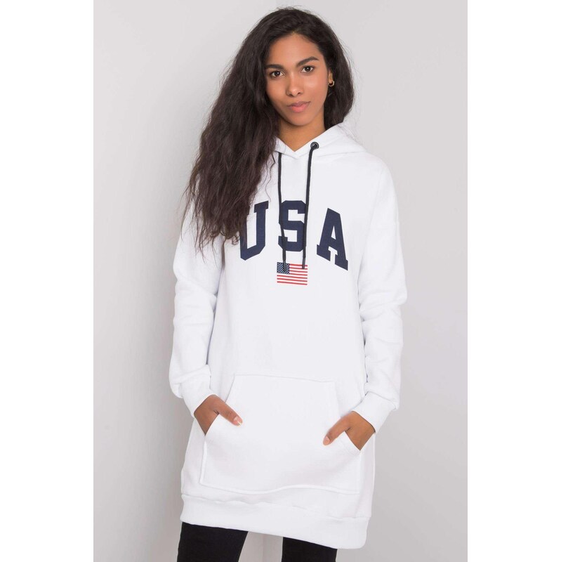 MladaModa Predlžená mikina Yetty s nápisom USA biela 57436537