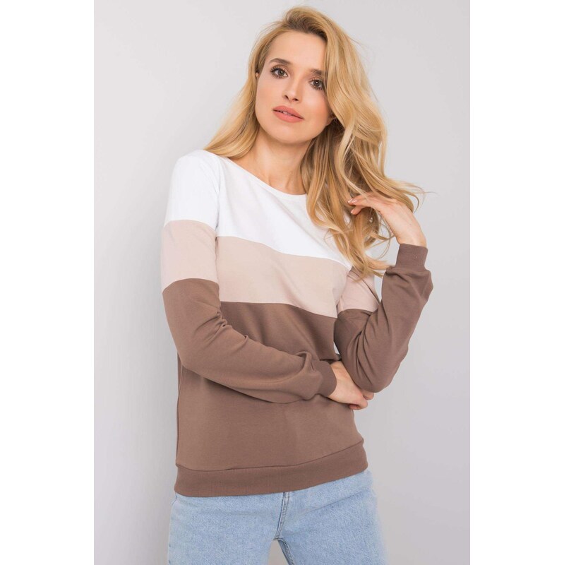MladaModa Trojfarebná mikina Larice bez kapucne biela+cappuccino 67642840