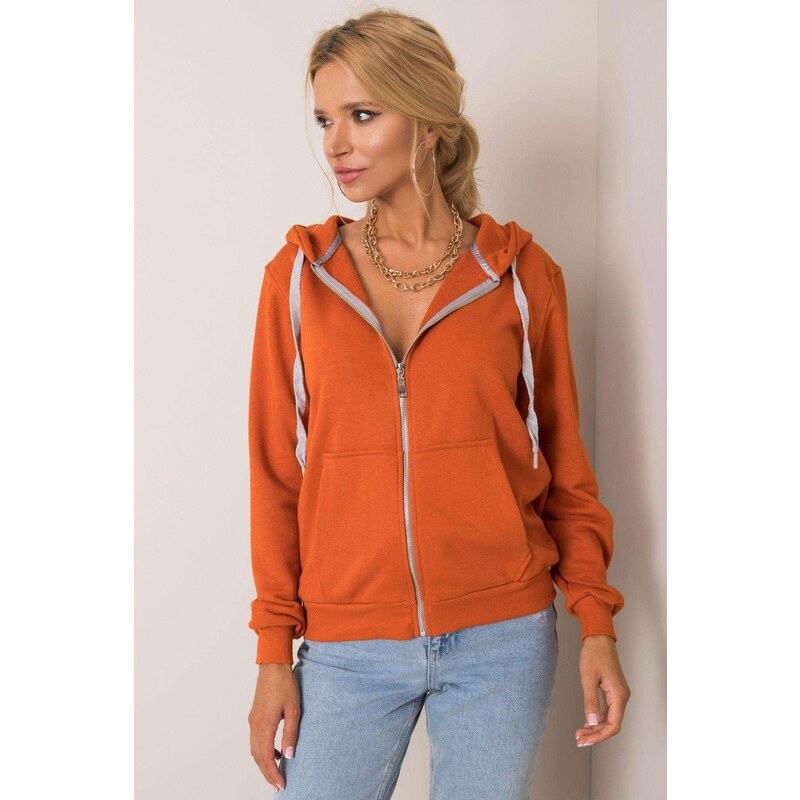MladaModa Bavlnená mikina Linda so zipsom a kapucňou oranžová 57436562