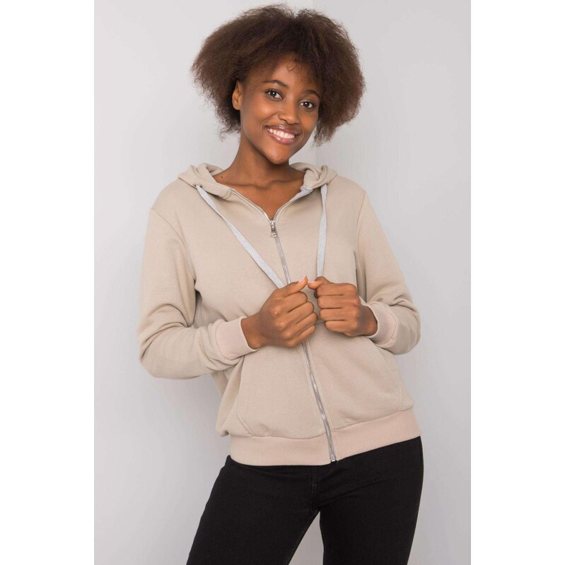 MladaModa Bavlnená mikina Linda so zipsom a kapucňou béžová 57436564