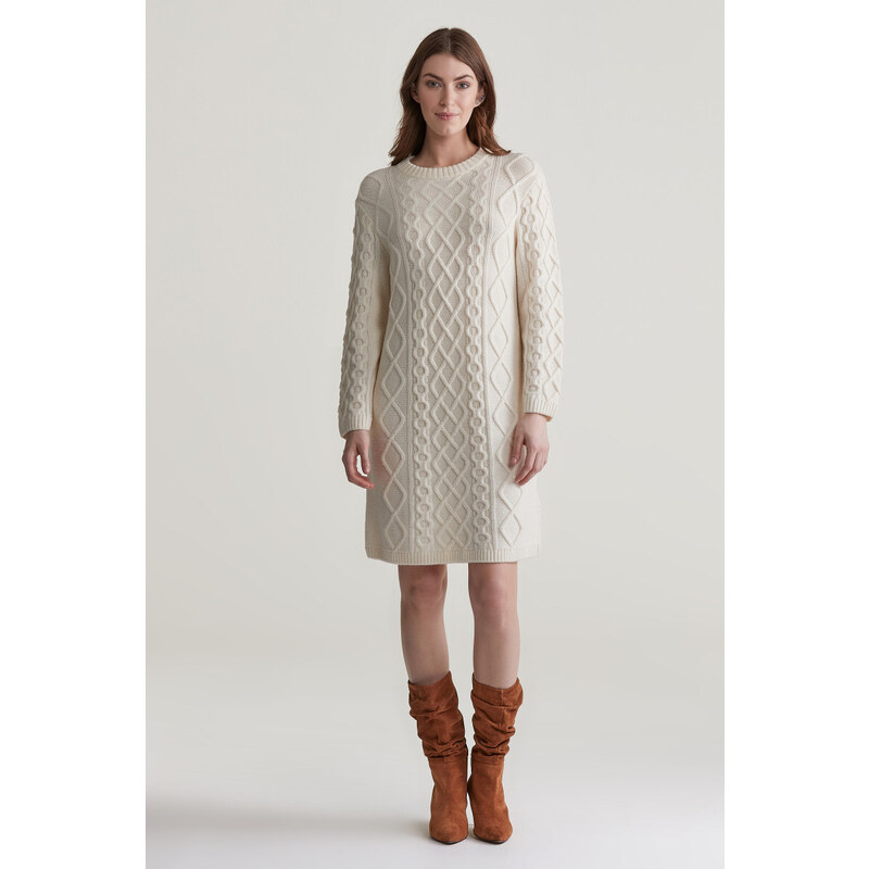 ŠATY GANT CABLE KNIT C-NECK DRESS CREAM 57453077