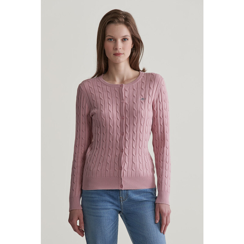 SVETER GANT STRETCH COTTON CABLE CARDIGAN DUSTY PINK 57453085