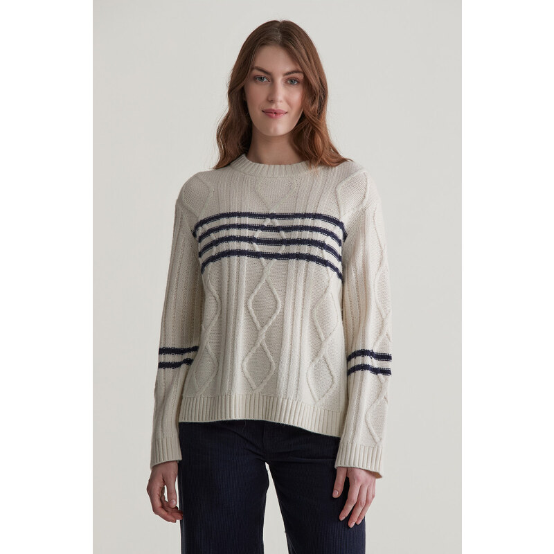 ROLÁK GANT CONTRAST STRIPE CABLE KNIT CREAM 57453092