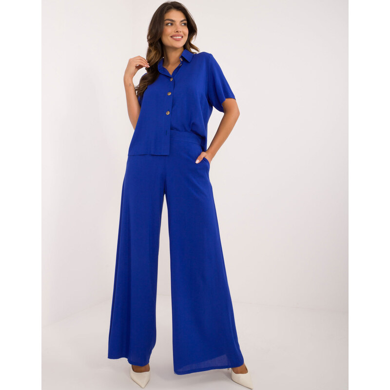 BASIC Kobaltový letný komplet košele a širokých nohavíc LK-KMPL-509714 57302894