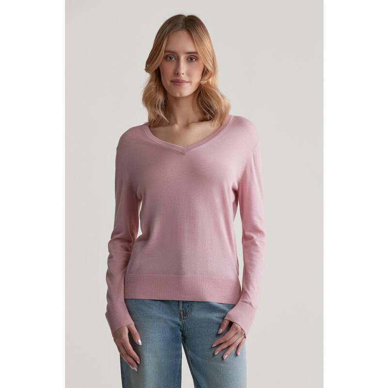 SVETER GANT FINE KNIT V-NECK DUSTY PINK 57512090