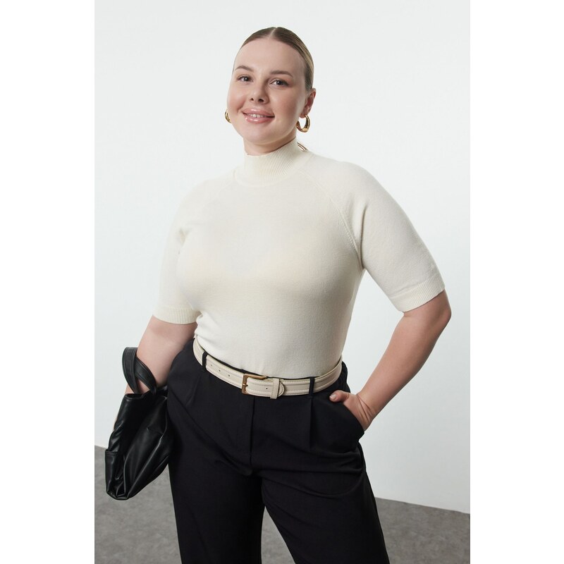 Trendyol Curve Ecru Stand Collar Premium Soft Quality Knitwear Blouse 57142821