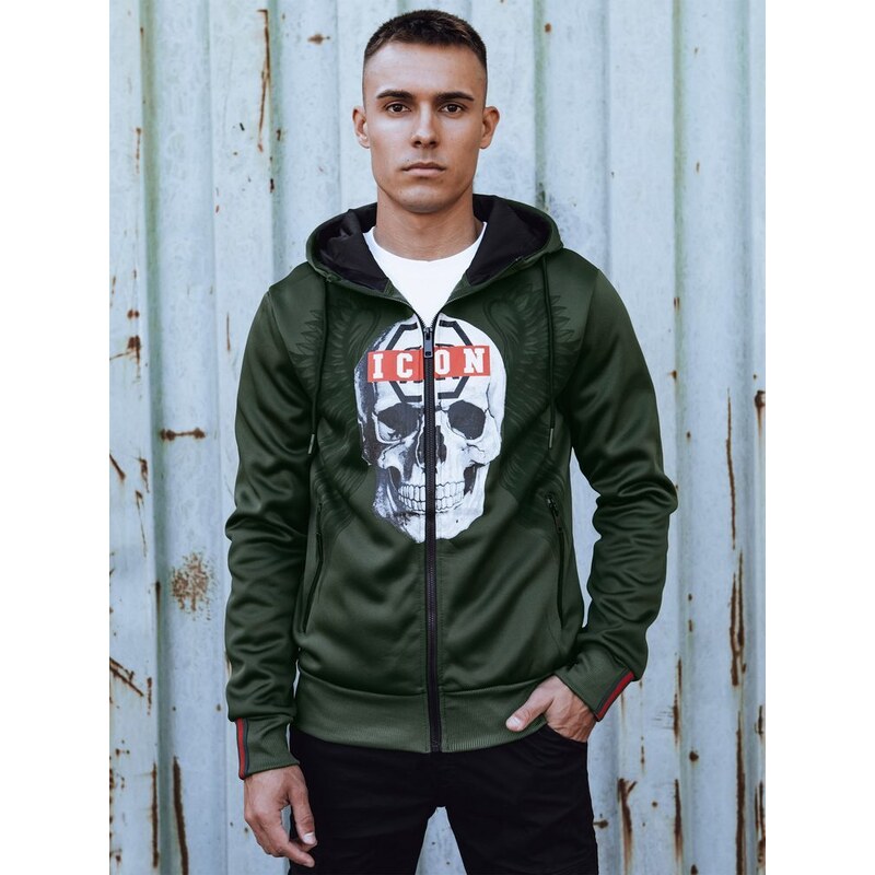 Dstreet Originálna zelená mikina s potlačou ICON na zips 57529128