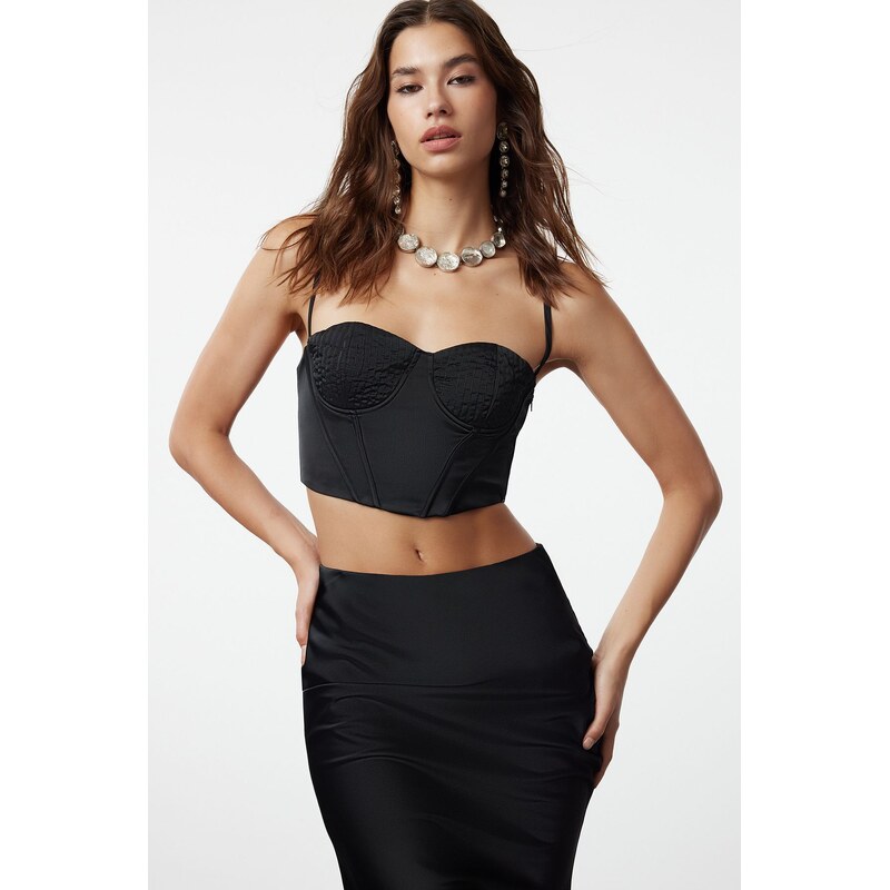 Trendyol Black Crop Woven Satin Bustier 57757505