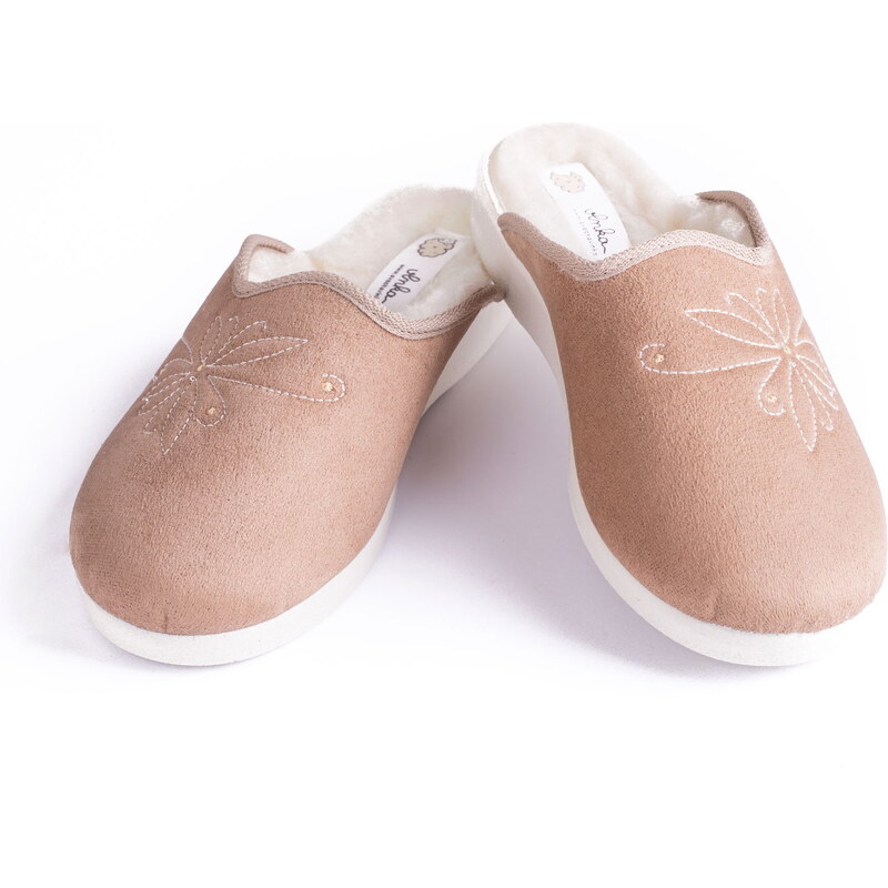 Vlnka Dámske papuče komfort s ovčou vlnou béžová veľkosti obuvi - 9061318