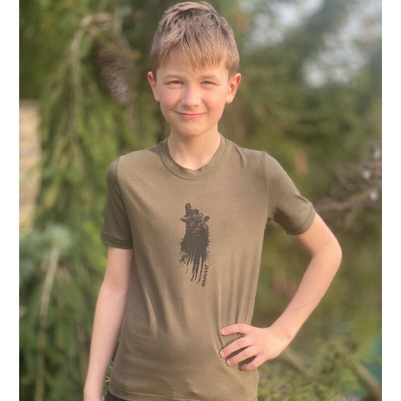 TERMOVEL Detské khaki tričko s potlačou medveďa 57597458