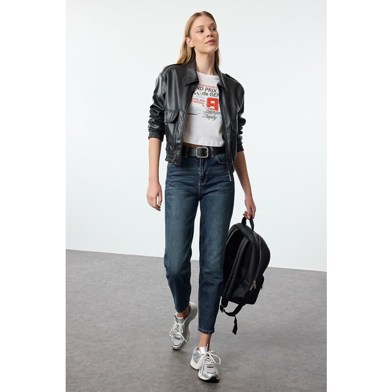 Trendyol Dark Blue High Waist Slim Mom Jeans 57614327