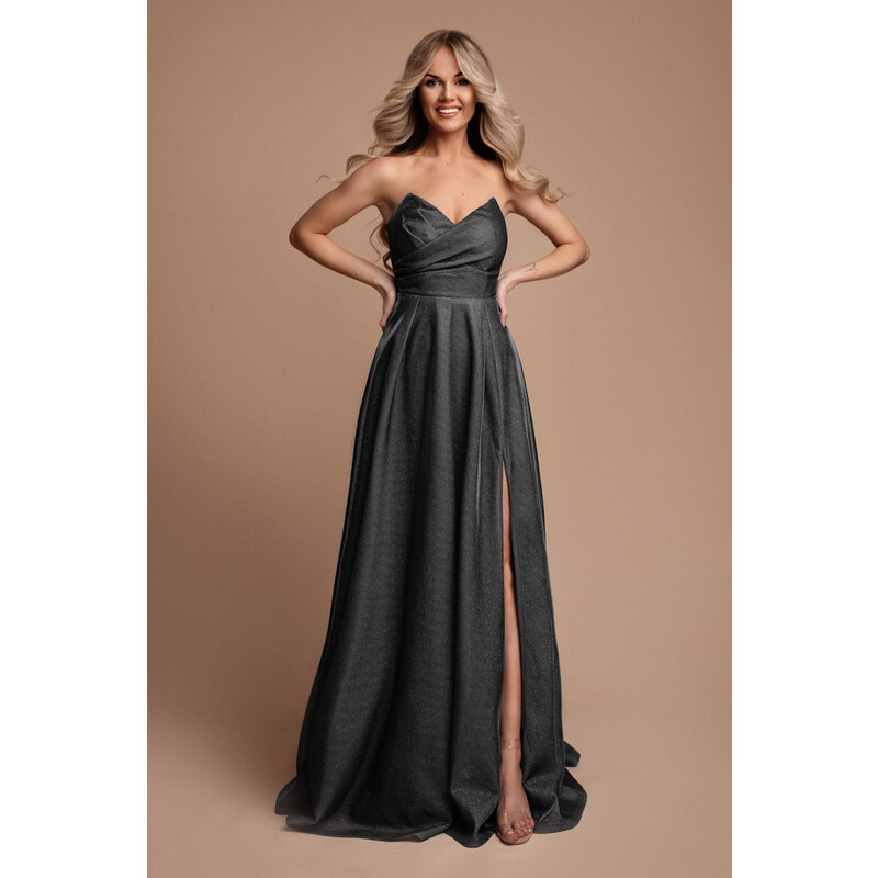 miadresses.sk Čierne trblietavé šaty s rozparkom 57629755