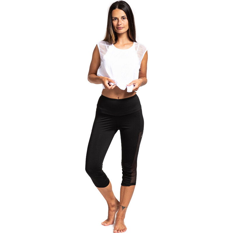 TERMOVEL Čierne dámske 3/4 legíny s polopriesvitnými vsadkami 57642232