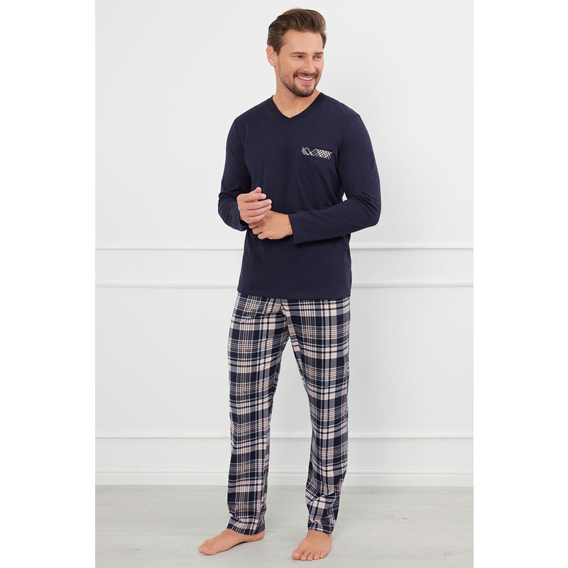 Italian Fashion Pánske bavlnené pyžamo Edwin tmavomodré, Farba 57643752