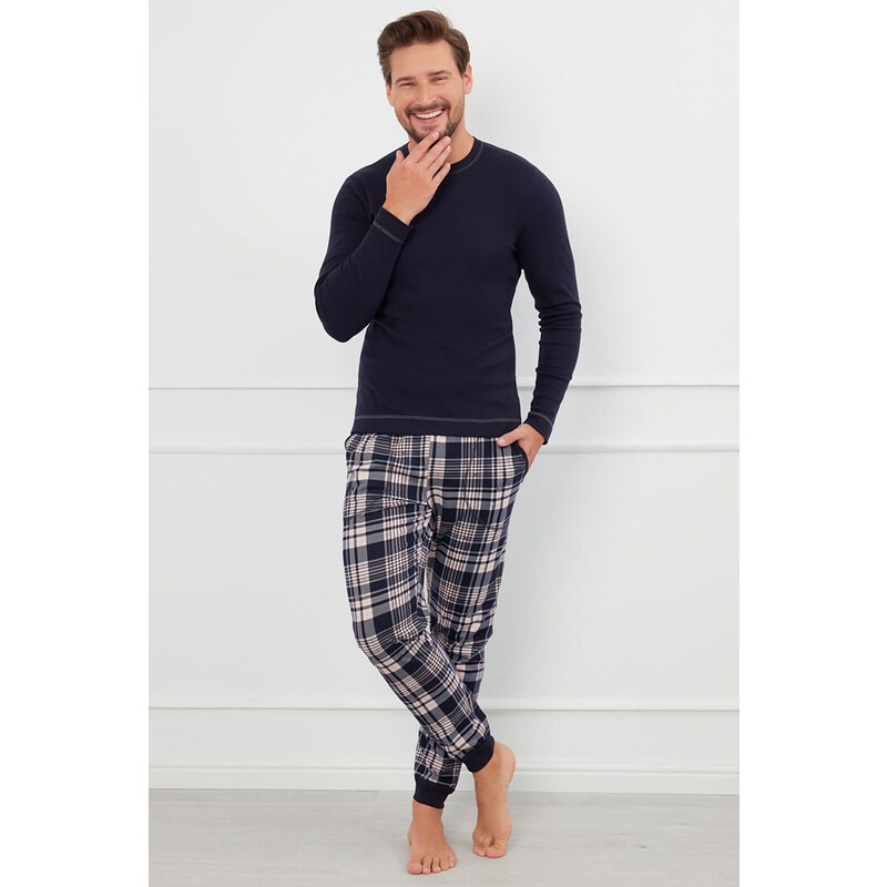 Italian Fashion Pánske bavlnené pyžamo Brit tmavomodré, Farba 57643754