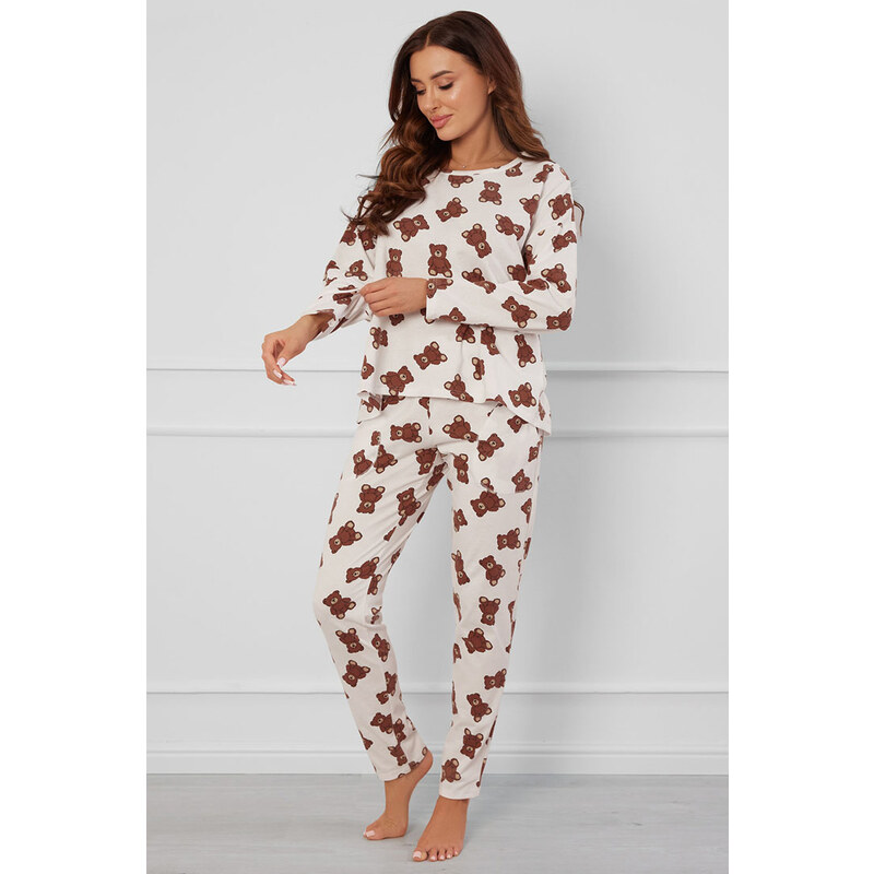 Italian Fashion Dámske bavlnené pyžamo Teddy Bear smotanové, Farba 57643735