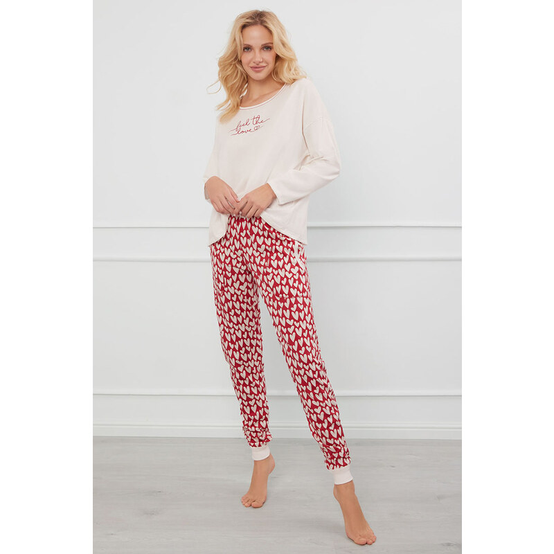 Italian Fashion Dámske bavlnené pyžamo so srdiečkami Evora smotanové, 57643740