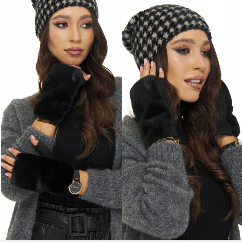 Fashionweek Teplé dámske BEZPRSTOVÉ RUKAVICE s mäkkej, hustej kožušiny 48753108