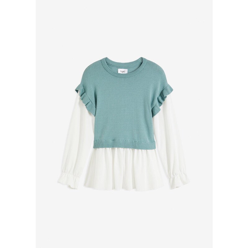 bonprix Pulóver s blúzkovým prvkom, farba modrá 57674463