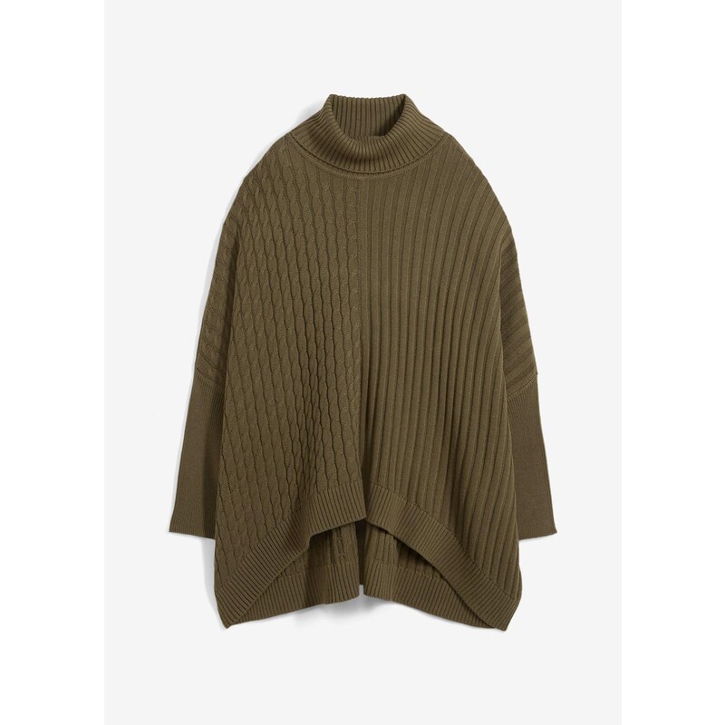 bonprix Oversize-pulóver, pončo, farba zelená 57674515