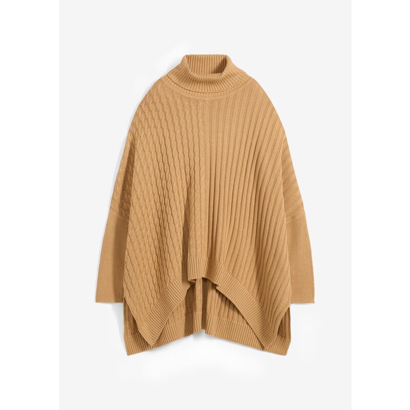 bonprix Oversize-pulóver, pončo, farba béžová 57674513