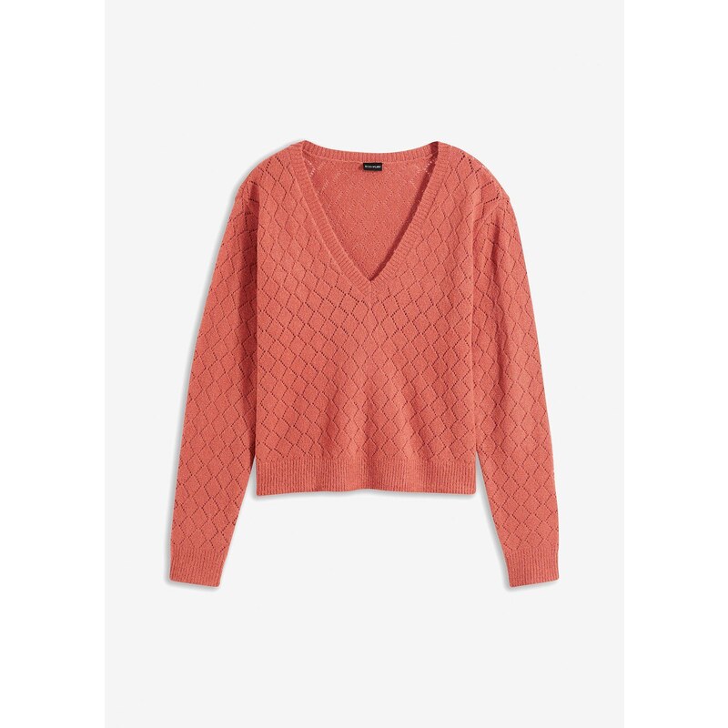 bonprix Krátky ažúrový pulóver, farba ružová 57674636