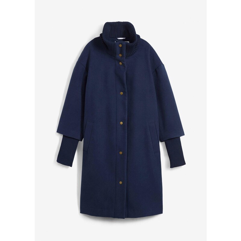 bonprix Krátky kabát vo vlnenom vzhľade, farba modrá 57674685