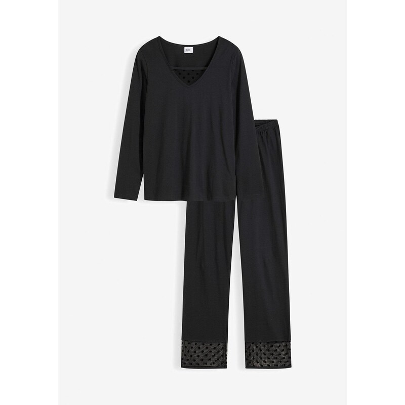 bonprix Pyžamo s jemnou sieťovinou, farba čierna 57674765