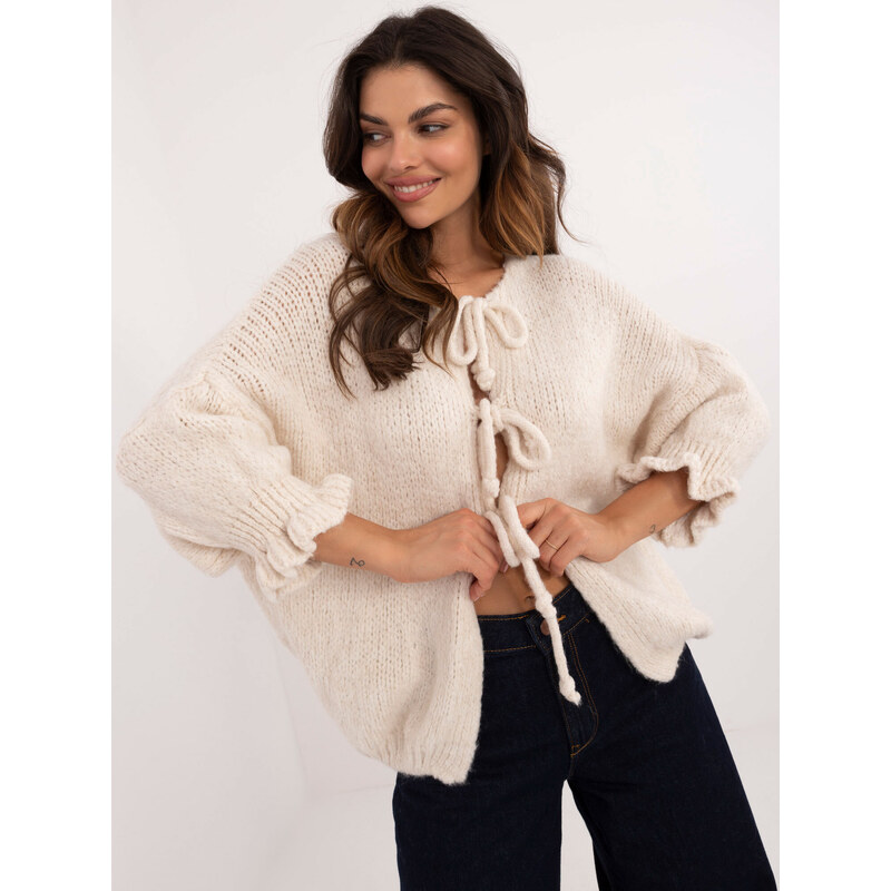 Italy Moda Light beige oversized sweater with 3/4 sleeves 60594315