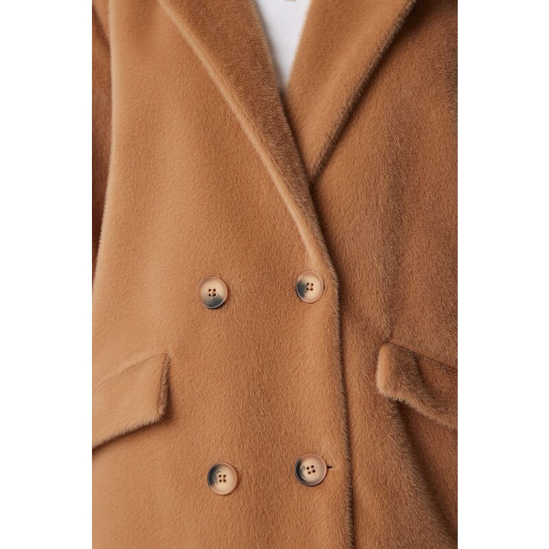 Happiness İstanbul Women's Biscuit Rabbit Hair Look Oversize Coat