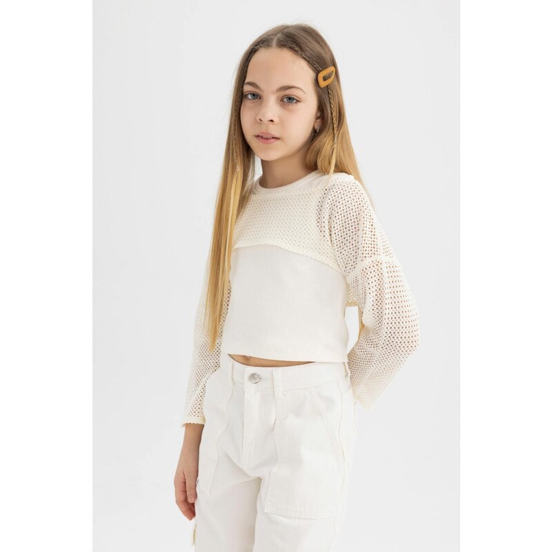DEFACTO Girls Relax Fit Crew Neck Ribbed Long Sleeve T-Shirt 57758523