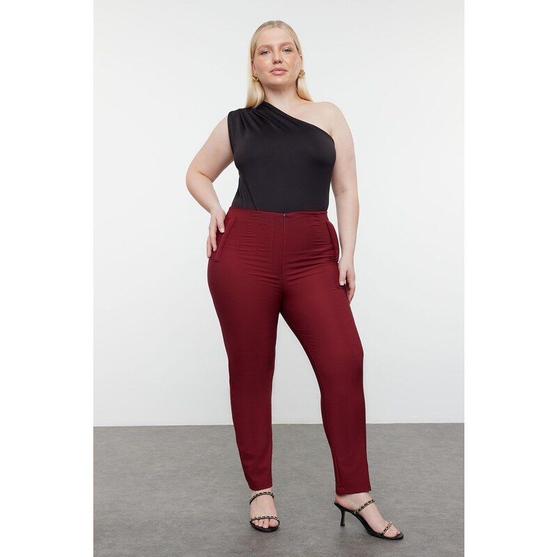 Trendyol Curve Claret Red Cigarette Fleto Pocket Woven Plus Size 57755411